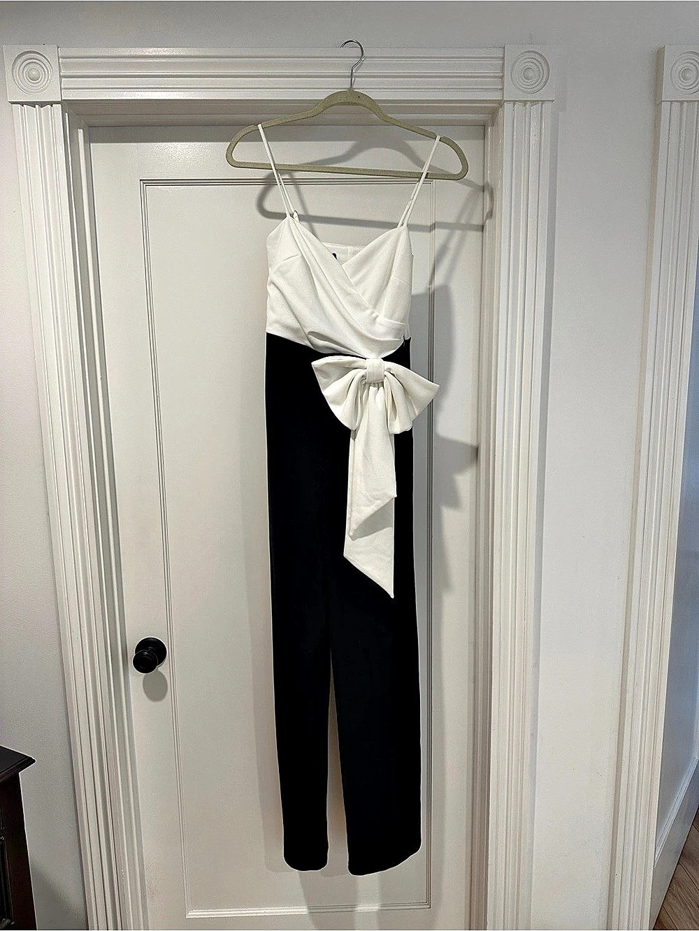Lulus Admiring Looks Black and White Color Block Bow Jumpsuit & White Bow